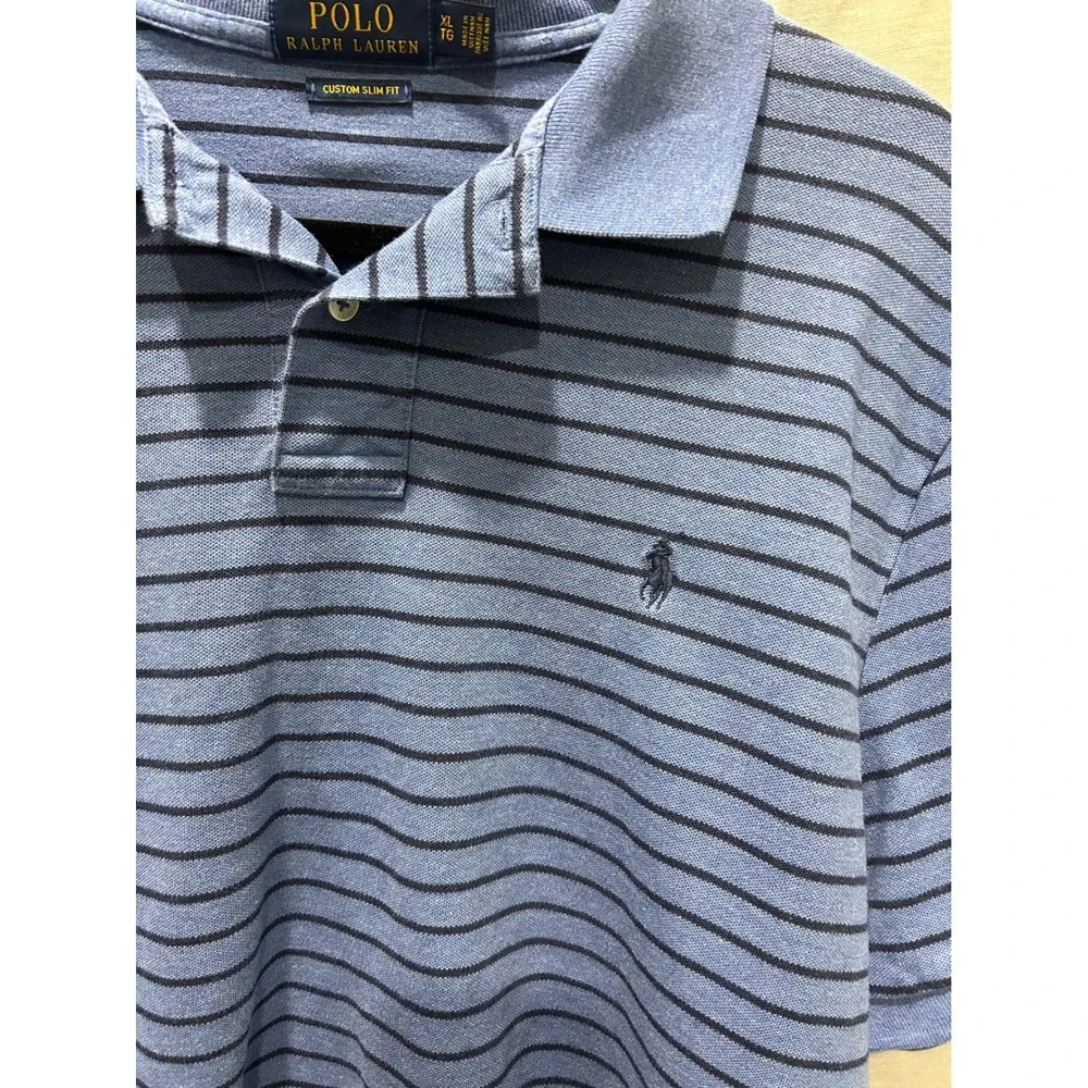 Polo‎ Ralph Lauren Men's XL Blue Striped Custom Slim Fit Polo Shirt